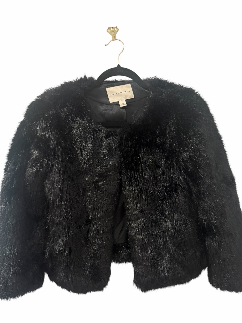Banana Republic Black Faux Fur Cropped Jacket Women’s XS
